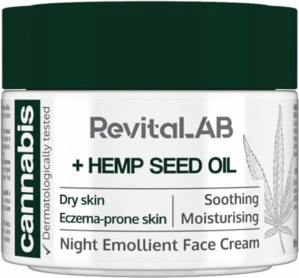 RevitaLAB Cannabis Extract Night Emollient Face Cream with Organic Hemp Seed Oil for Deep Nourishment – Dermatologically-Tested Moisturiser for Sensitive Skin, 50 ml