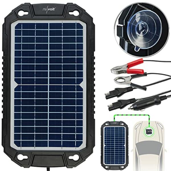 revolt Solarpanel 12V: Solar-Ladegerät für Auto-Batterien, Pkw, Wohnmobil, 12 Volt, 10 Watt (Solar Ladegeräte für Autobatterien, Batterieladegerät Solar, Batterieerhaltung)