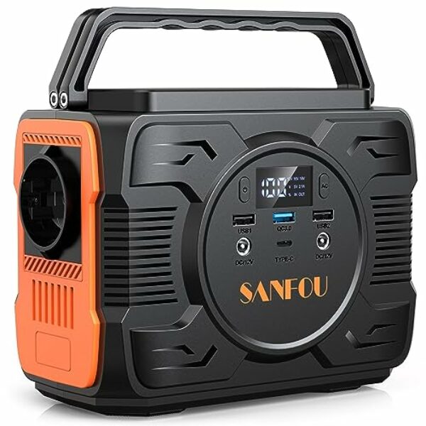 SANFOU Tragbare Powerstation 200W, 172.8Wh/48000mAh Generatoren Lithium Akku, 230V/200W (Peak 400W), Mobiler Stromspeicher mit AC/USB Ausgabe, Stromgenerator für Reise/Camping/Outdoors/Emergency