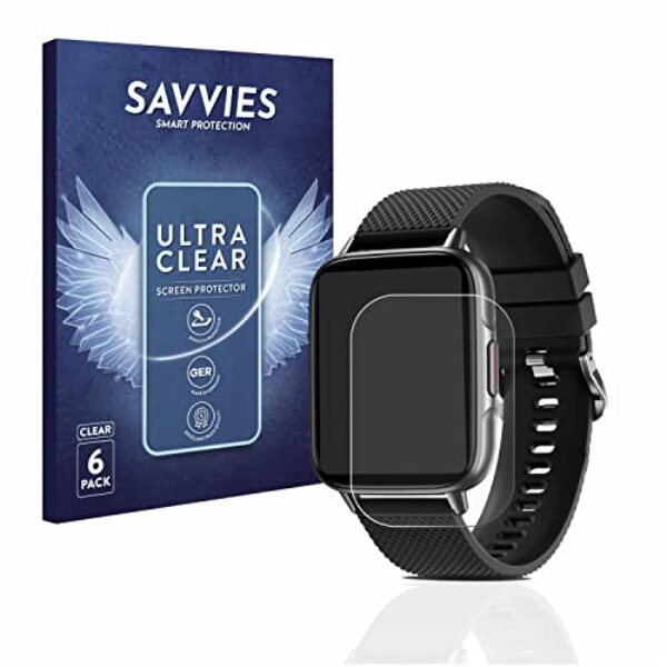 Savvies 6 Stück Schutzfolie kompatibel mit Bozlun 1.7" Smartwatch 2022 Displayschutz-Folie Ultra-Transparent