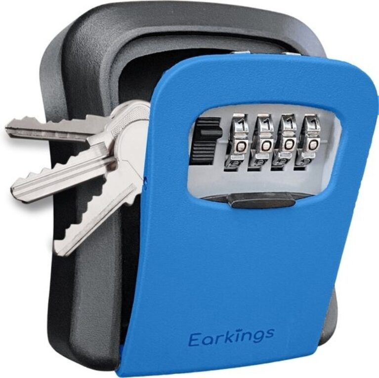 Schlüsseltresor - Schlüsseltresor mit Code für draußen - Schlüsselschrank mit Wandhalterung - Earkings Schlüsseltresor mit Zahlenschloss Blau