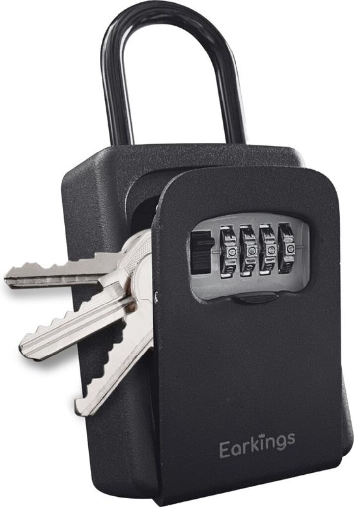 Schlüsseltresor Vorhängeschloss - Schlüsseltresor mit Code für draußen - Schlüsselschrank mit Haken Inklusive Wandhalterung - Vorhängeschloss Ziffernschloss Earkings Safe mit Ziffernschloss Schwarz