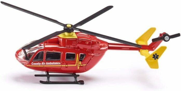 siku 1647, Rettungshubschrauber, Metall/Kunststoff, 1:87, Rot, Drehbare Rotoren