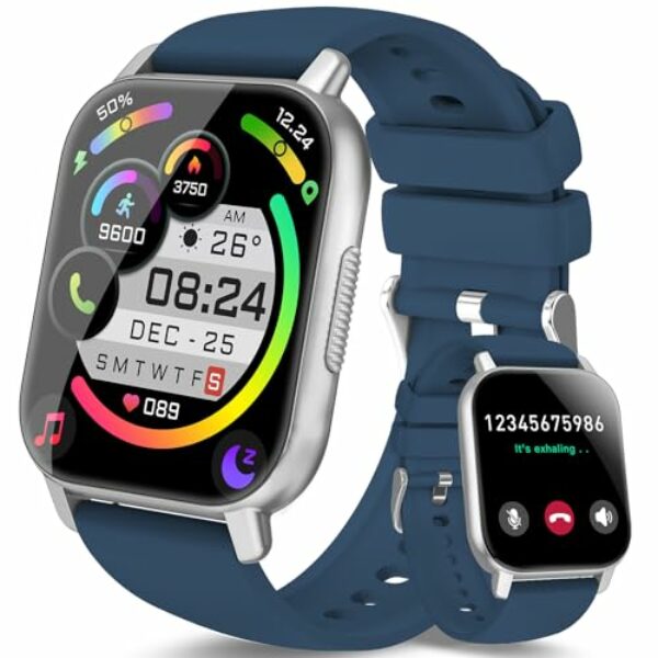 Smartwatch Damen Herren, Fitnessuhr Damen mit Telefonfunktion 1.85" Zoll Touchscreen, IP68 Wasserdicht Smart Watch mit schrittzähler Pulsmesser Schlafmonitor, Uhren Herren für Android iOS, Blau