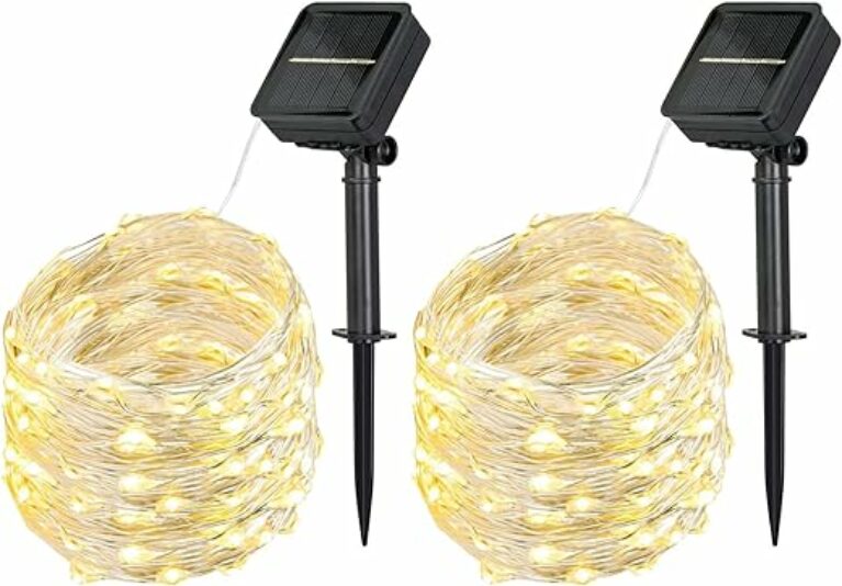 Solar Lichterkette Aussen,[2 Stück] 100 Leds Lichterkette Außen Solar 10Meter 8 Modus Außenlichterkette für Hochzeit, Party und Weihnachten, Garten Deko Gebäude Beleuchtung Aussen (Warmweiß)