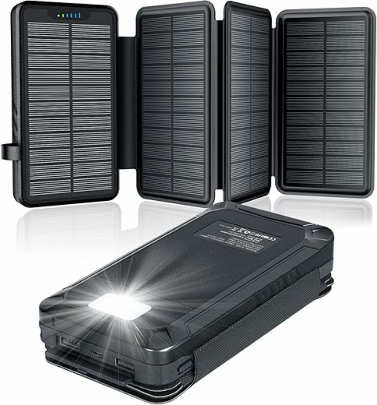 Solar PowerBank 26.800mAh, Solar Ladegerät mit 4 Solarpanels, Taschenlampe, Zwei 5V 2,1A USB-A-Ports Externer Akku Kompatibel Für Smartphones, Tablets Outdoor Camping Ladegerät
