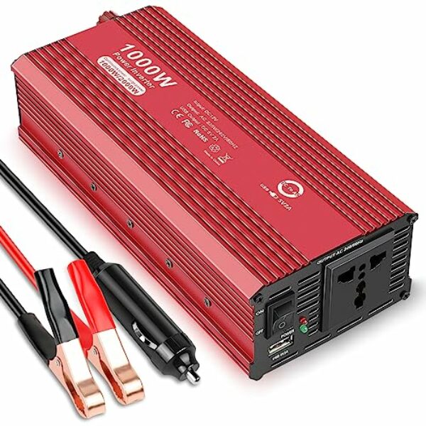 Spannungswandler 1000W Wechselrichter DC 12V auf AC 230V ASUNCELL Auto Stromumwandler mit Dual-USB-Anschluss KFZ Inverter(EU-Stecker verfügbar) für Laptop, iPad, iPhone, Tablet, Konsolen usw.