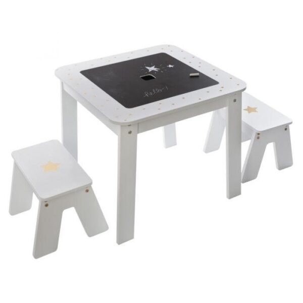 Sphera Kindertisch mit 2 Hockern - Weiß - 57x57x51 cm