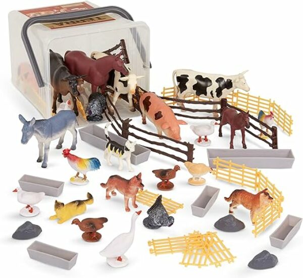 Terra by Battat AN2802Z 60-teilig Tierfiguren Sammlung Bauernhoftiere Set – Kühe, Schweine, Hühner, Pferde, Hunde, Katzen und mehr – Spielzeug ab 3 Jahren