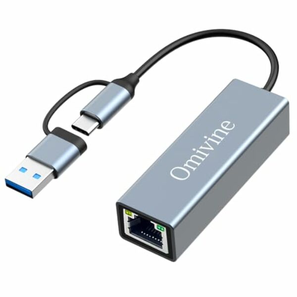 USB C auf Ethernet Adapter mit USB 3.0 auf RJ45 1000 Mbps Verkabeltes Netzwerk 10/100/1000 Gigabit LAN Ethernet Adapter für Windows XP, MAC OS, Linux, Vista 7 8 10 11