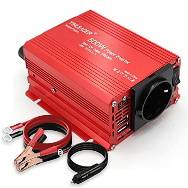 Yinleader Wechselrichter 500W 12V 230V LED Dual-USB, Power Inverter DC 12V auf AC 230V