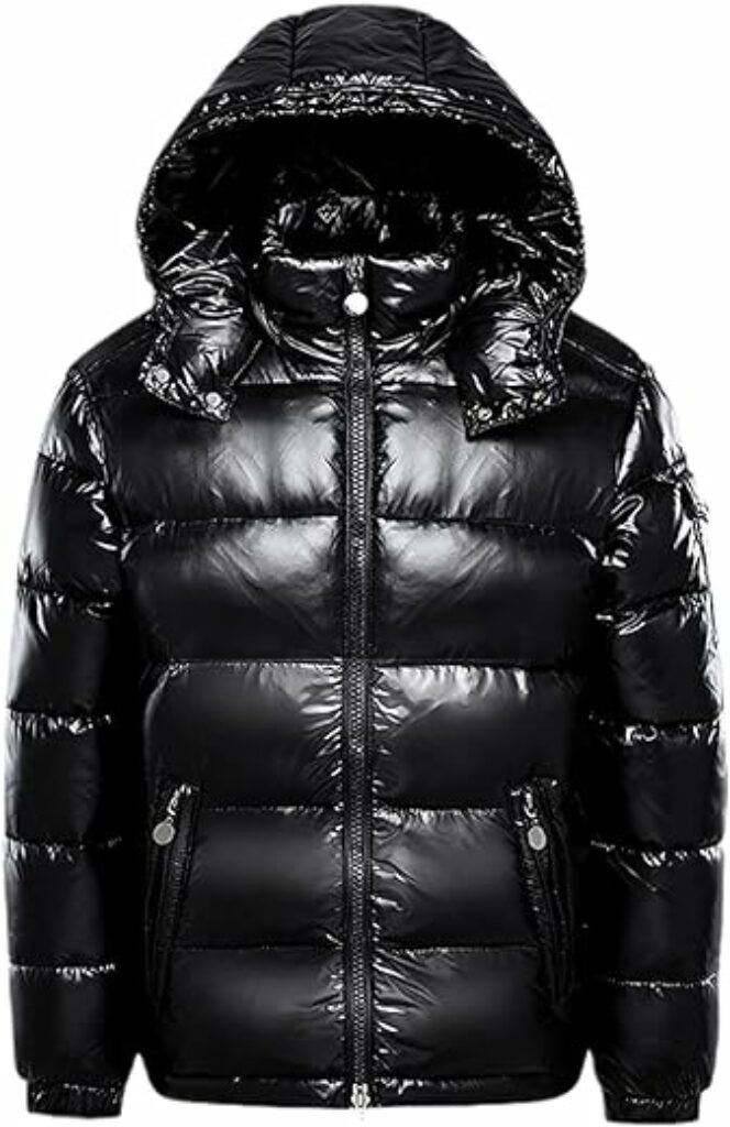 Earnmore Männer Warme Daunenjacken Einfarbig Winter Schnee Unten Jacken Mit Kapuze Reißverschluss Metall Glänzende Windjacke Parka