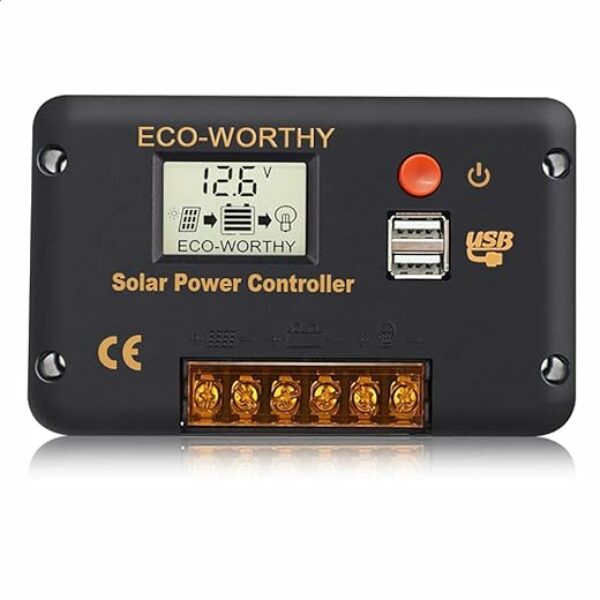 ECO-WORTHY 30A 12V / 24V Solarladeregler Intelligenter Regler mit zwei USB-Anschlüssen Solarbatteriecontroller LCD-Display