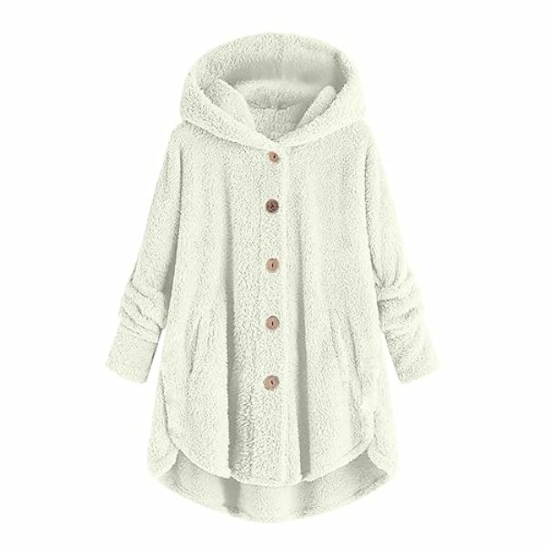 EMATOP Damen Hoodie Jacke Oversize Langarm Plüschjacke Winter Warm Kapuzenpullover Lässiges Einfarbig Wintermantel mit Kapuze Strickjacke Kapuzenjacke Elegant Lang Fleecejacke Outwear