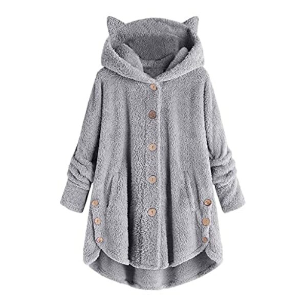 EMATOP Damen Hoodie Pullover Herbst Winter Warm Kapuzenpullover Langarm Einfarbig Sweatshirt mit Kapuze Fleecejacke Teddy-Fleece Plüschjacke Hohe Qualität Kapuzenjacke Elegant Lang Winterjacke