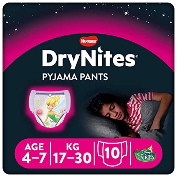 Huggies DryNites Mädchen Schlafanzughose - Größen 4-7 Jahre (10 Hosen) - Unschlagbarer Schutz bei Nacht mit diskretem Schutz und lustigen Designs