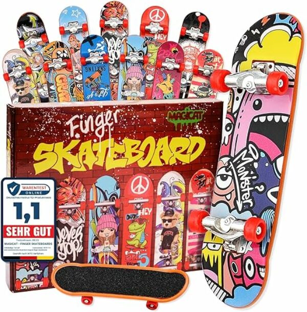 Magicat Finger Skateboard Set – 12 einzigartige Designs für endlosen Spaß! Das Top-Mitgebsel für Kindergeburtstage Kreative Fingerboard Spiele