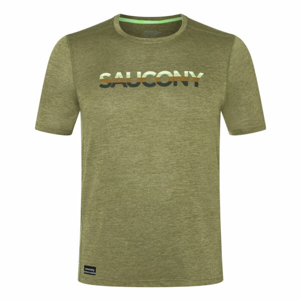 Saucony Stopwatch Graphic Laufshirt Herren - Oliv, Größe L