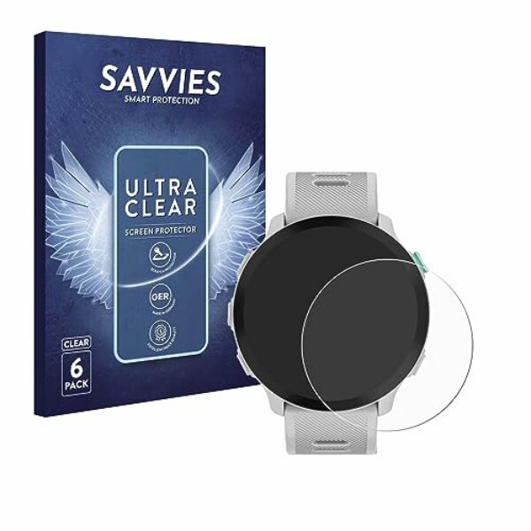 Savvies 6 Stück Schutzfolie kompatibel mit Garmin Forerunner 55 Displayschutz-Folie Ultra-Transparent