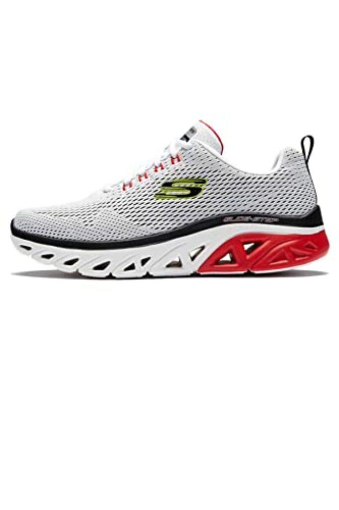 Skechers Herren Glide-step Sport Wave Heat Sneaker, White Mesh Red Lime Trim, 44 EU