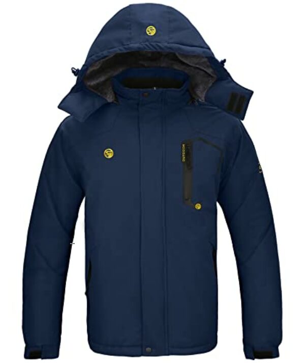 SwissWell Winterjacke Herren Outdoor Winter Arbeitsjacke Wasserdicht Verdickt Gefüttert Wandern Windjacke mit Kapuze Navy Blau XL