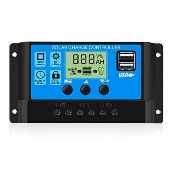 Thlevel 10A Solar laderegler 12V/24V Solar Ladegerät Controller Solarpanel Batterie Intelligente Solarregler PWM mit 5V Dual USB Port LCD Anzeige für Blei Säure Batterien