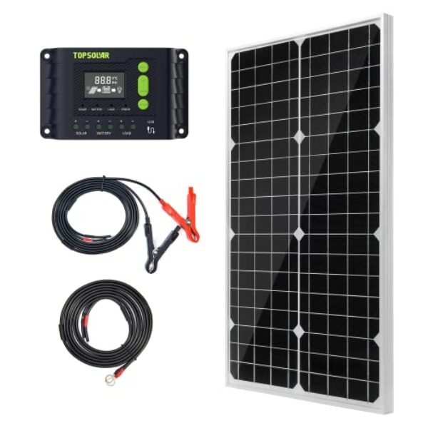 TP-solar 30W 12V Monokristallines Solarmodul Solarpanel Solarzelle Kit mit 10A Solarladegerät Laderegler Photovoltaikanlagen Solarbetriebene für Caravan Camper Boot, Hoher Wirkungsgrad