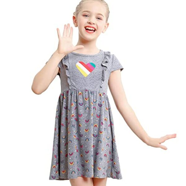 V.&GRIN Mädchenkleider Floral Soft Twirly Kurzarm Partykleid für Kleinkinder Kinder 3-8 Jahre