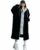 Seafly 2-Layered Faux Lambswool Hooded Coat Jacket Women’s fashionable plush Coat Fancyliy Winter Warm Fleece Button Outwear (Black,M)